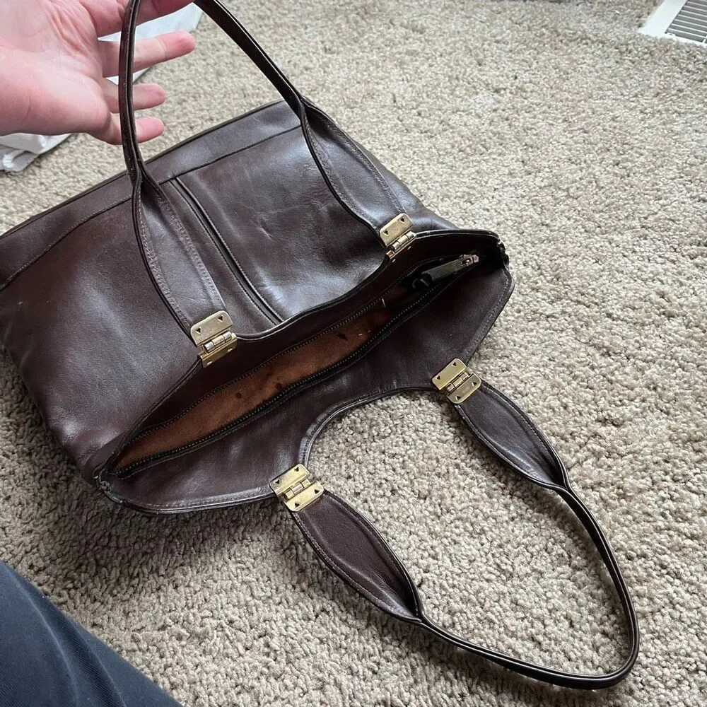 VTG 60s 70s Groskopf’s Brown Leather Top Handle Satchel Bag - Picture 4 of 16